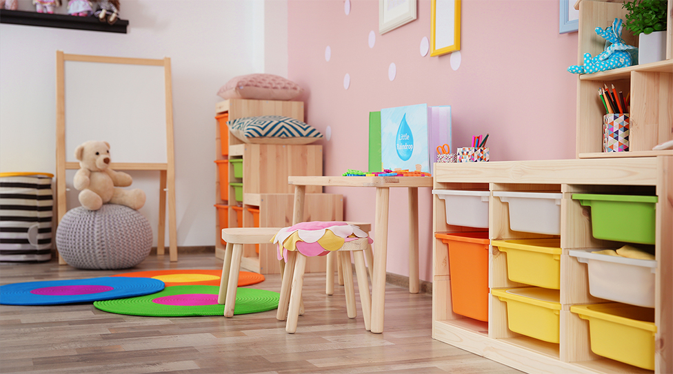 Images of a kindergarten and a clinic with nanoeX logo