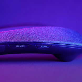 Side view of SC-GN01 speaker for detailed view of mute and sound buttons