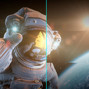 An astronaut floats in space above the earth