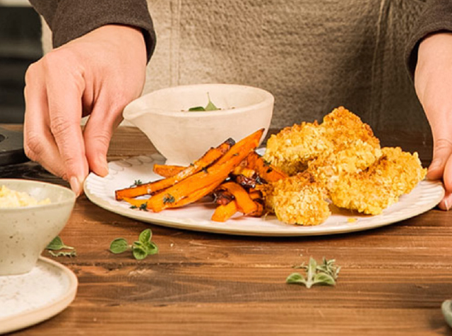 Bundás csirke édesburgonyával