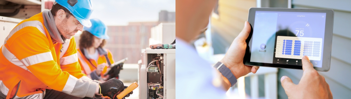 An image of where the equipement is being maintained and an image where the tablet is being operated.