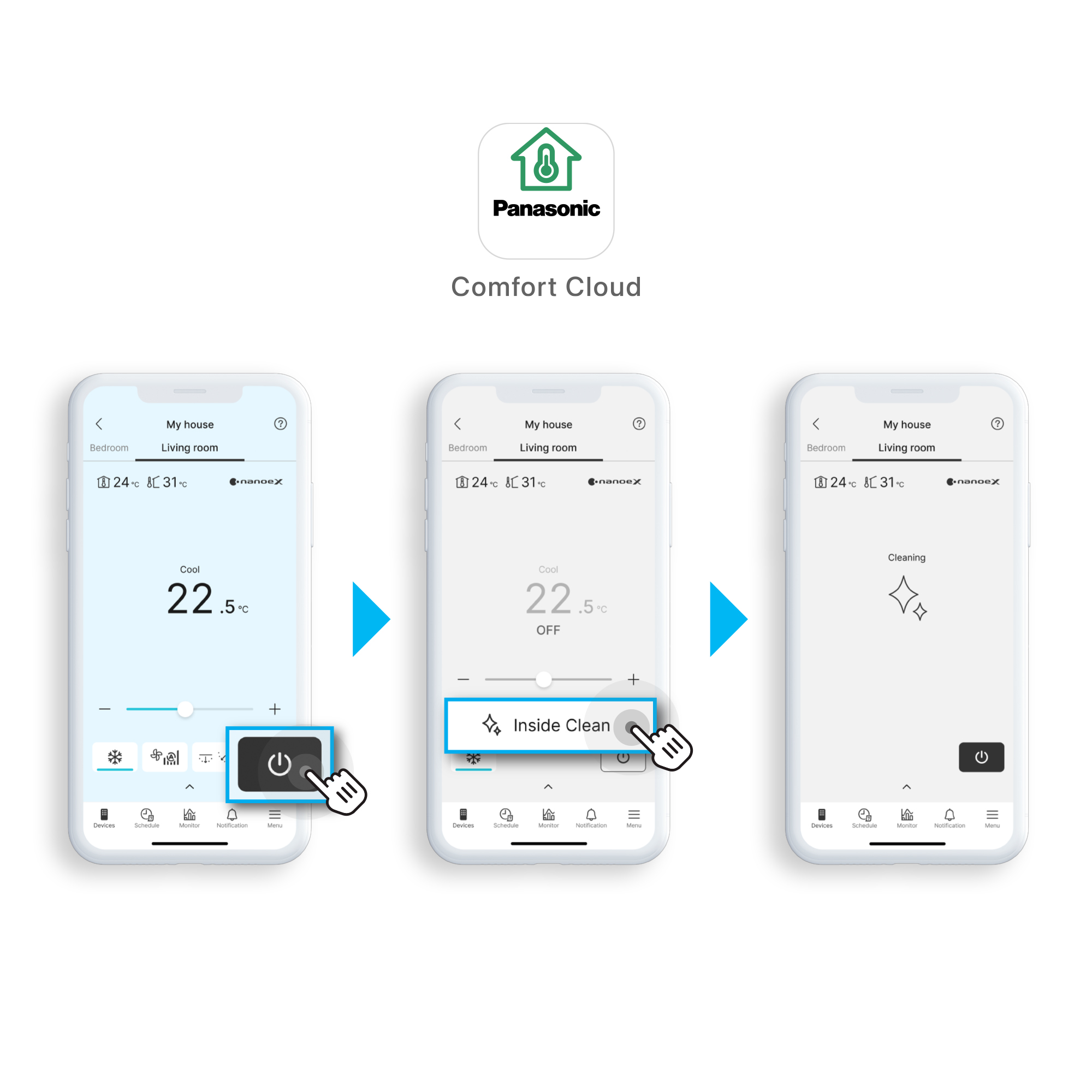 Activate Inside Cleaning via Panasonic Comfort Cloud App