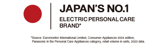 Japan’s No.1 Electric Personal Care brand. Source: Euromonitor International Limited, Consumer Appliances 2024 edition, Panasonic in the Personal Care Appliances category, retail volume in units, 2023 data.