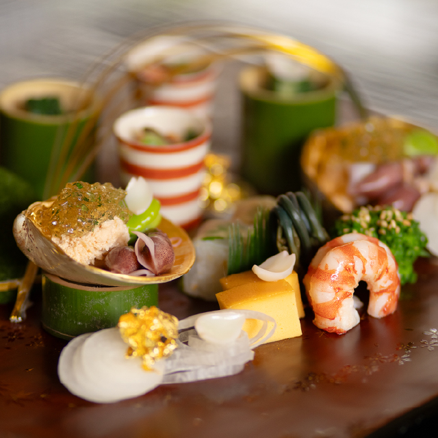 Close-up of Japanese cuisine, fresh ingredients prepared beautifully.