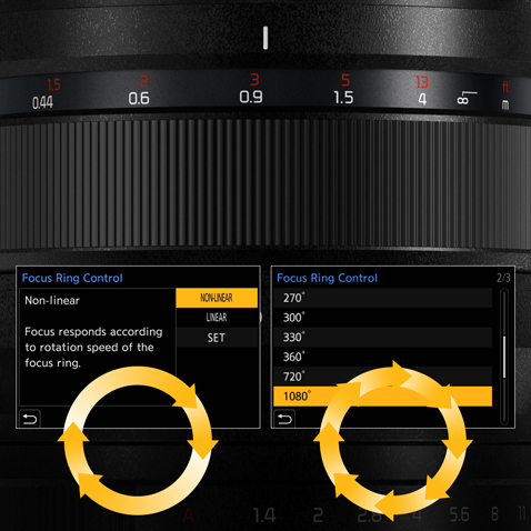 Tarkennusrenkaan ohjaus (LINEAR/NONLINEAR)