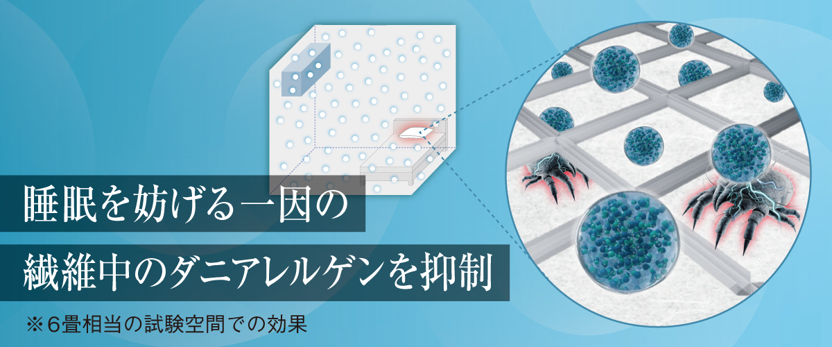 画像：睡眠を妨げる一因の繊維中のダニアレルゲンを抑制