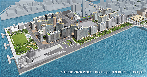 A birdview image of Olympic village with nanoeX logo