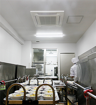 An image of installed 4-way cassette air conditioner