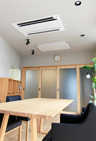 An image of installed 2-way cassette air conditioner