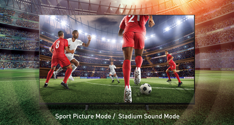 Kuvanlaatu on melkein yhtä hyvä kuin stadionilla. Sports-tila tekee toiminnasta vieläkin tehokkaampaa.