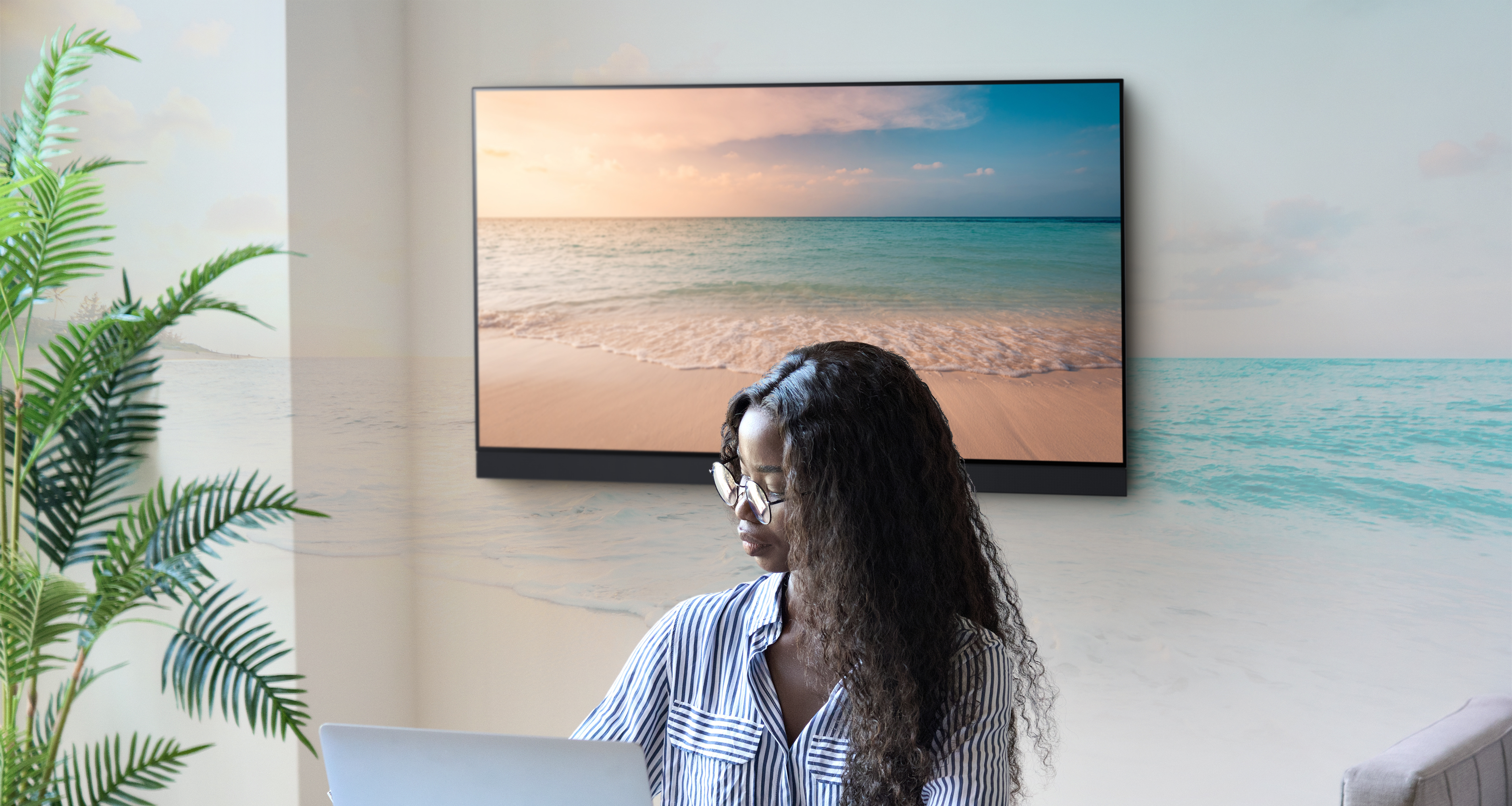Spraw, aby ekran telewizora stał się oknem lub obrazem. Funkcja „my Scenery” pozwala stworzyć atmosferę pasującą do wnętrza lub nastroju.