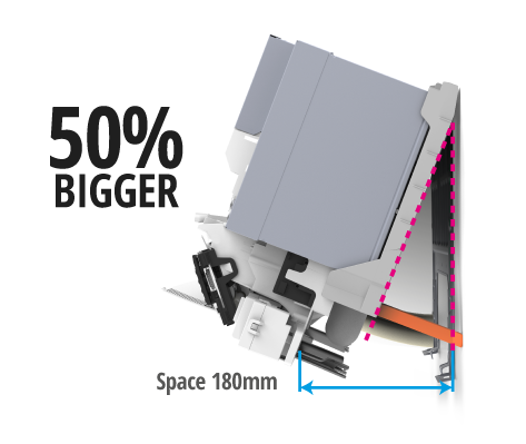 Showing a tilted aircond with 50% bigger space from the wall