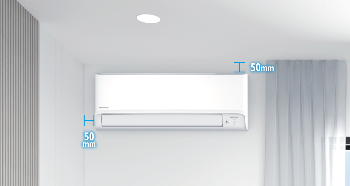 Aircond placed close to the ceiling and wall with 50mm gap