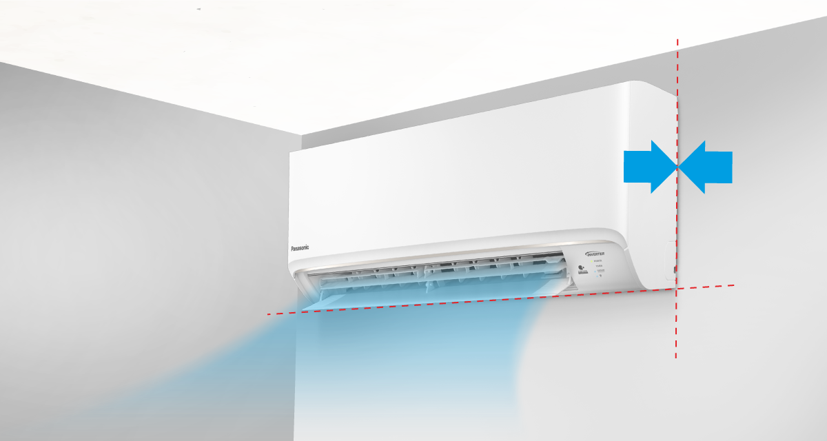 Showing the aircond fitted closely in a tight space