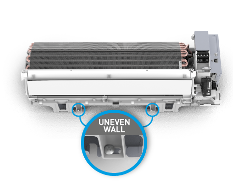Highlight of the aircond installation plate on uneven wall