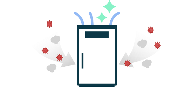 An illustration of ziaino® cleaning the air