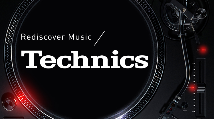 Link Banner: Rediscover music / Technics. Close-up photo of a turntable.