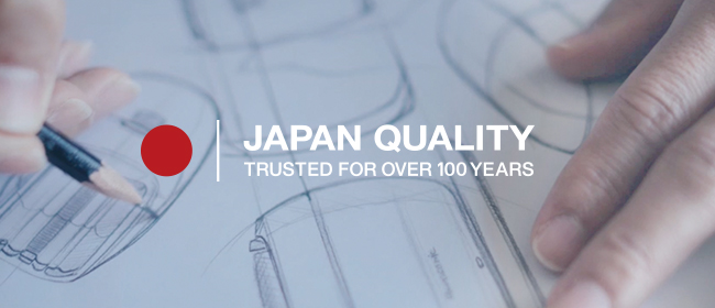 Link Banner: Japan Quality—Trusted for over 100 years. Close-up photo of hands sketching a technical diagram of an appliance.