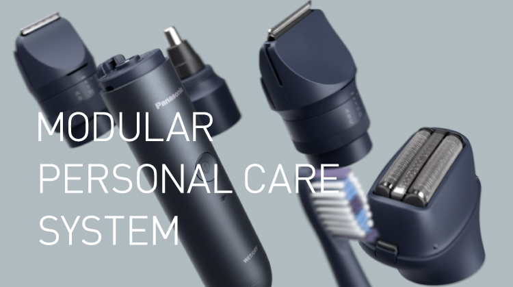 Link Banner: Modular Personal Care System. Image of a compact main body along with various shaver, trimmer, and toothbrush attachments.