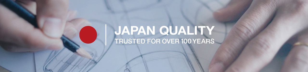 Link Banner: Japan Quality—Trusted for over 100 years. Close-up photo of hands sketching a technical diagram of an appliance.