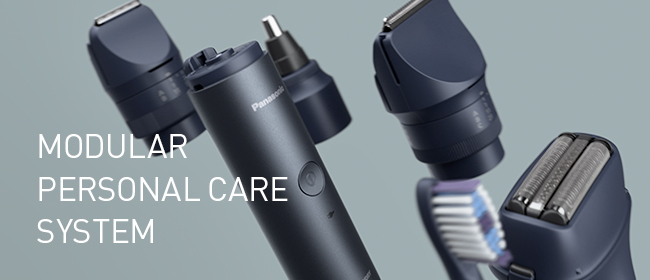 Link Banner: Modular Personal Care System. Image of a compact main body along with various shaver, trimmer, and toothbrush attachments.