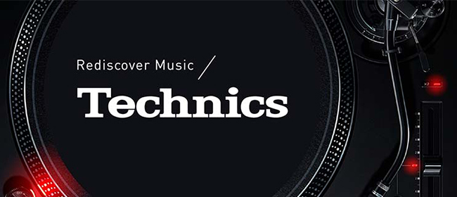 Link Banner: Rediscover music / Technics. Close-up photo of a turntable.