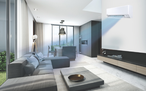 Powerful mode airflow in living room diagram