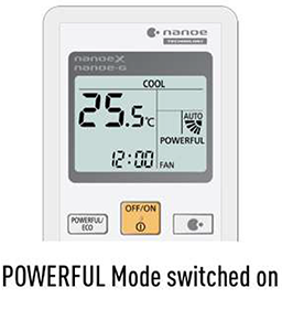 Powerful mode switched on indication on remote control