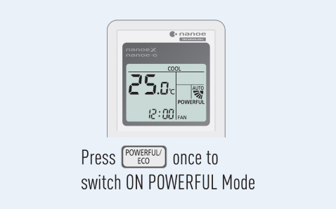 Step to switch on Powerful mode via remote control