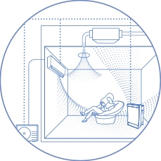 An illustration of a women relaxing in a room where the air is kept clean