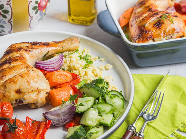 Roasted Chicken with Cucumber Salad