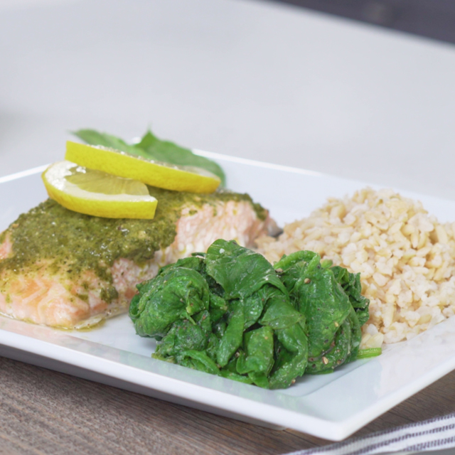 Basil Pesto Salmon with Spinach