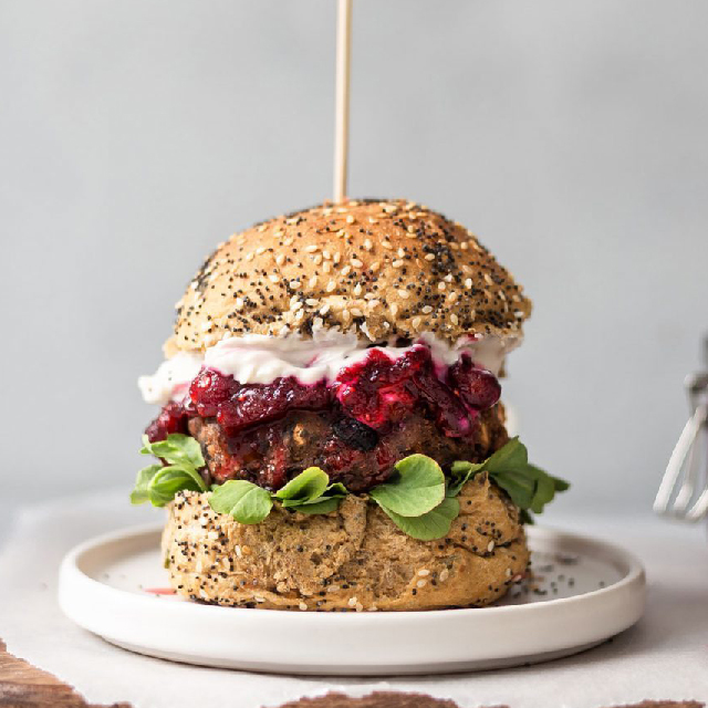 Chestnut, Mushroom, and Bean Burgers with Chili Cranberry Sauce