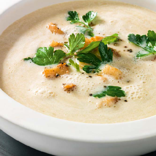 Chestnut Parsnip Cream Soup with Scallops