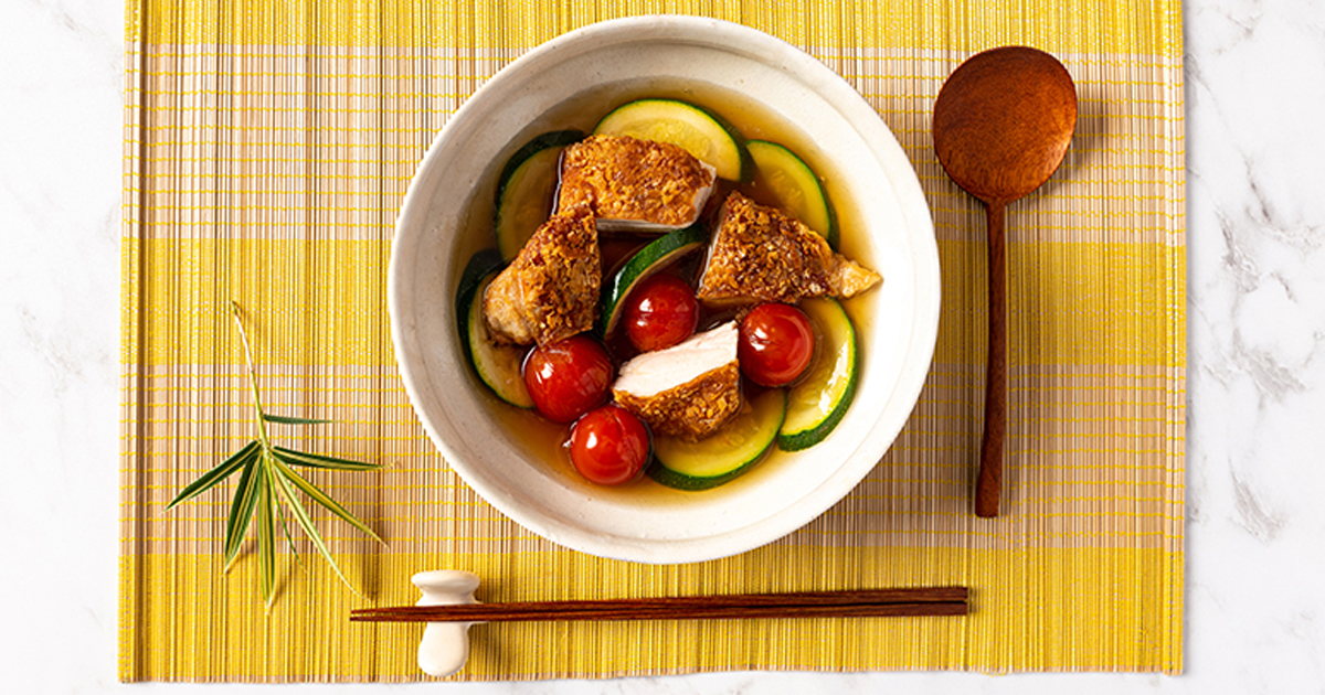 Crispy Chicken with Vegetables and Dashi Sauce