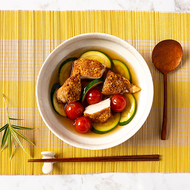Crispy Chicken with Vegetables and Dashi Sauce