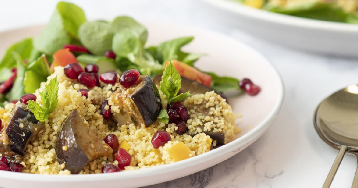 Grilled Aubergine, Mint and Couscous Salad