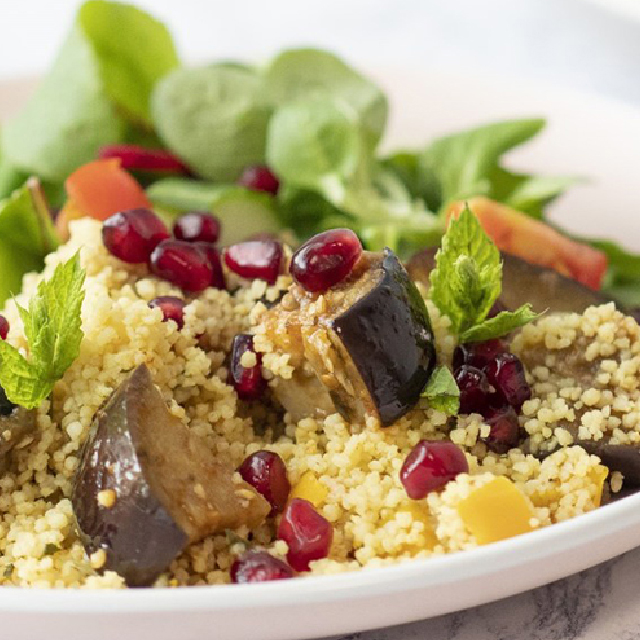 Grilled Aubergine, Mint and Couscous Salad