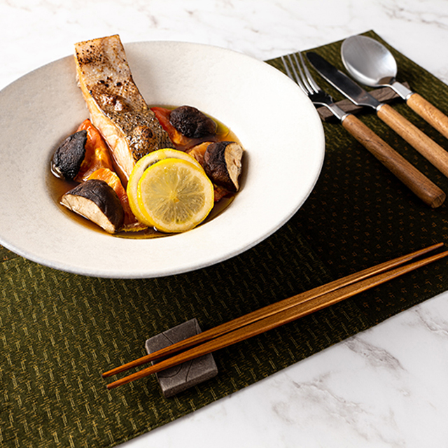 Grilled Salmon and Tomatoes in Dashi Broth