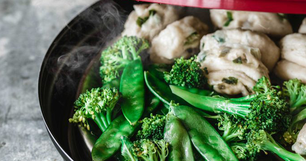 Japanese Dumplings with Steamed Vegetables