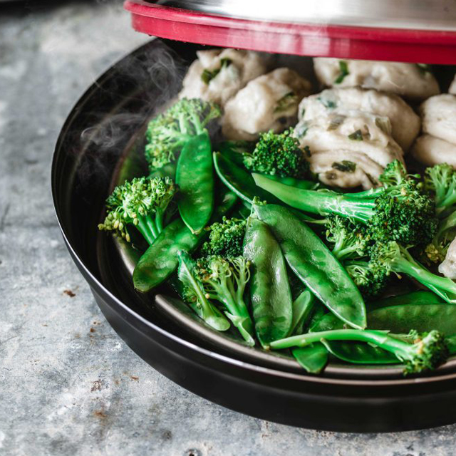 Japanese Dumplings with Steamed Vegetables