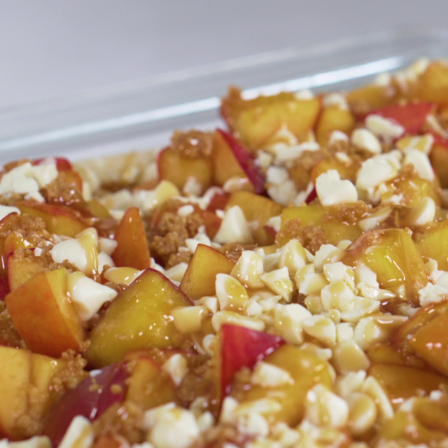 Peach and White Chocolate Dessert Pizza