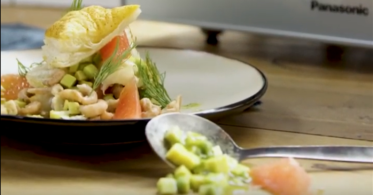 Puff Pastry with Crab and Avocado Salad