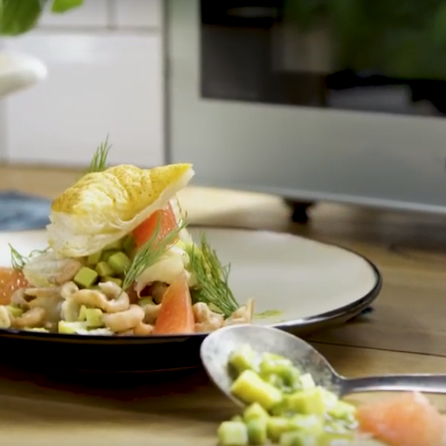 Puff Pastry with Crab and Avocado Salad