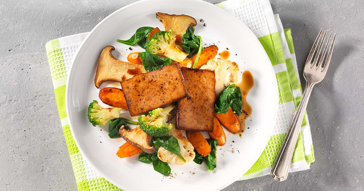 Smoked Tofu with Herb Sides, Baby Spinach and Turnip