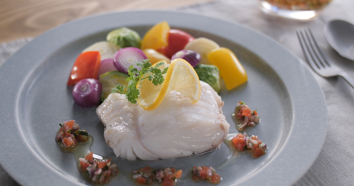 Steamed Cod and Vegetables with Fresh Veggie Sauce main image