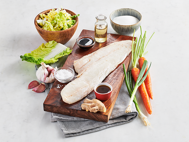 Steamed Cod  with Ginger, Carrots  and Cabbage  ingredients image