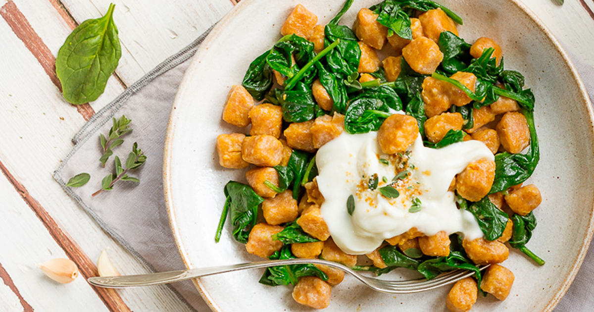 Sweet Potato Gnocchi with Spinach and Cauliflower Sauce