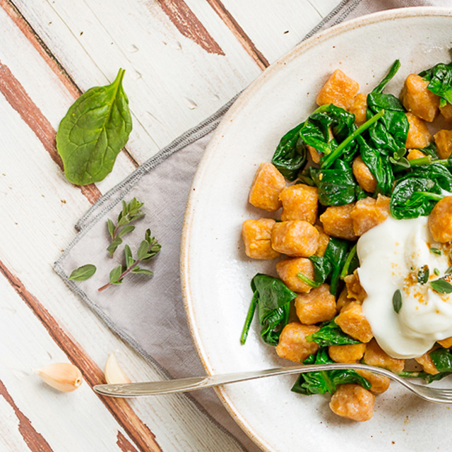Sweet Potato Gnocchi with Spinach and Cauliflower Sauce