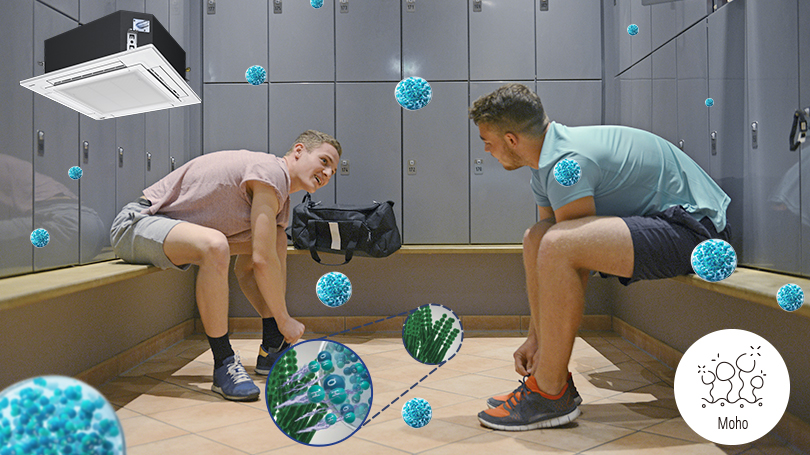 Una imagen en la que se muestra que nanoe™ X inhibe la formación de moho en los vestuarios